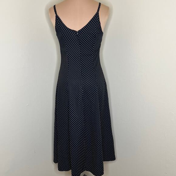 Y2K Byer Too Midi Slip Dress 5 Womens Black Polka Dot V-Neck 90s Vintage Retro - Picture 3 of 7
